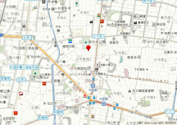 大阪市東成区大今里西、中古一戸建ての地図画像です