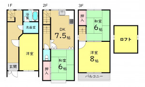 大阪市東成区中道、中古一戸建ての間取り画像です