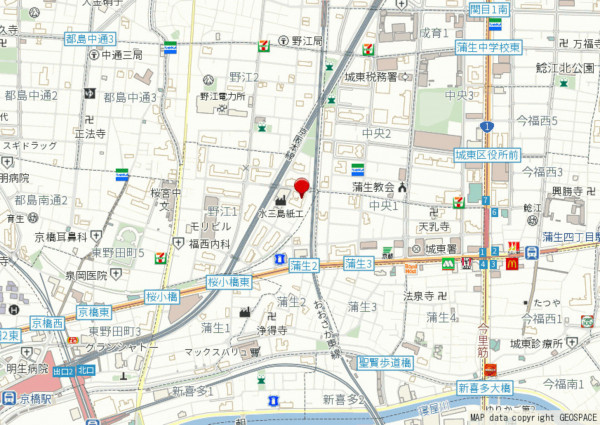 大阪市城東区野江、マンションの地図画像です