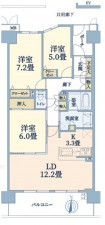 大阪市東成区東小橋、マンションの間取り画像です