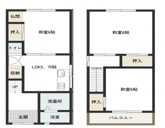 大阪市生野区中川西、中古一戸建ての間取り画像です