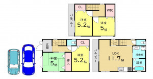大阪市都島区高倉町、中古一戸建ての間取り画像です