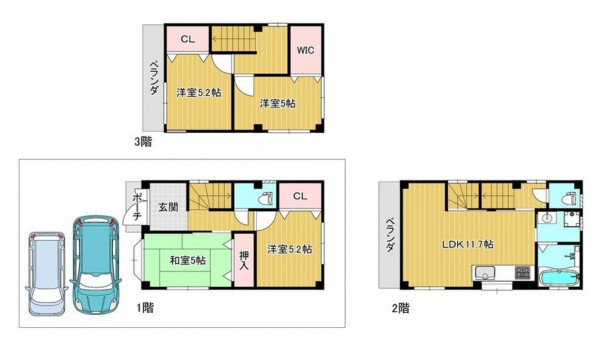 大阪市都島区高倉町、中古一戸建ての間取り画像です