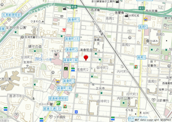 大阪市都島区高倉町、中古一戸建ての地図画像です