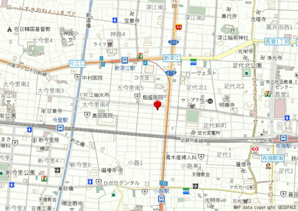大阪市東成区大今里南、中古一戸建ての地図画像です