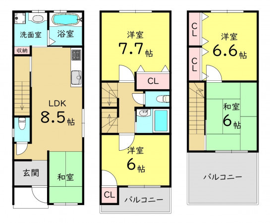 大阪市東成区大今里南、中古一戸建ての間取り画像です