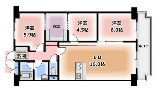 大阪市城東区関目、マンションの間取り画像です
