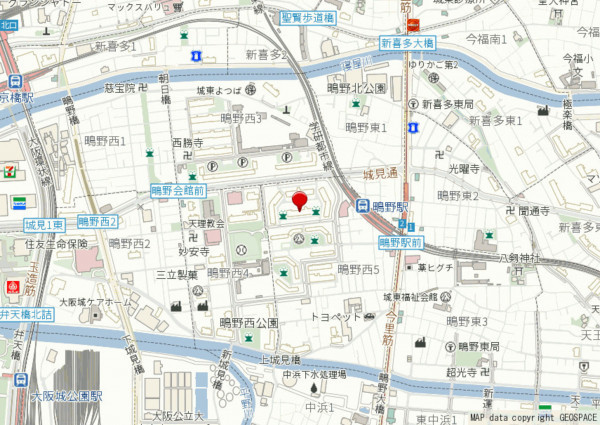 大阪市城東区鴫野西、マンションの地図画像です