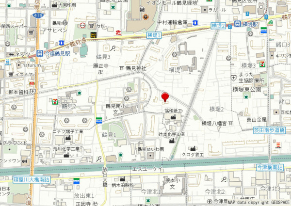 大阪市鶴見区横堤、マンションの地図画像です