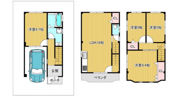 大阪市生野区林寺、中古一戸建ての間取り画像です