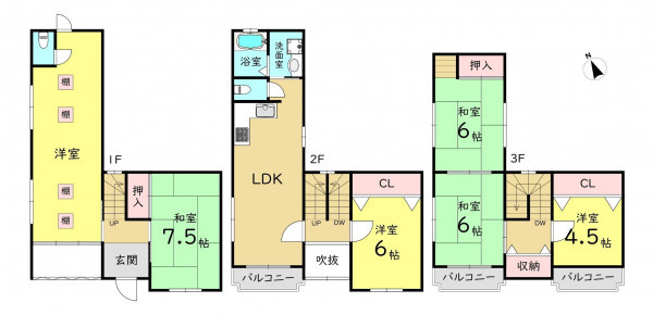 大阪市東成区大今里、中古一戸建ての間取り画像です
