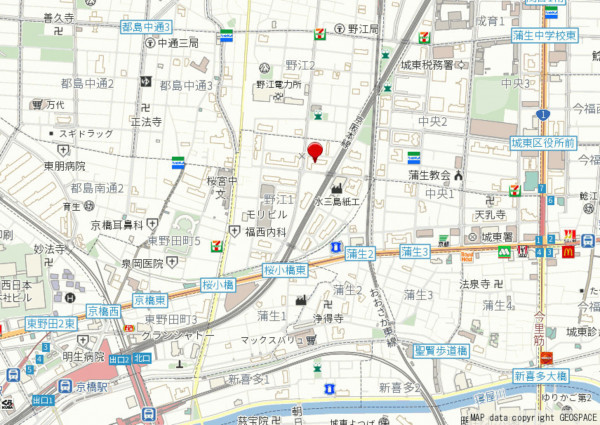 大阪市城東区野江、マンションの地図画像です