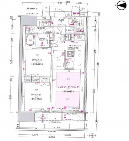 大阪市旭区高殿、マンションの間取り画像です