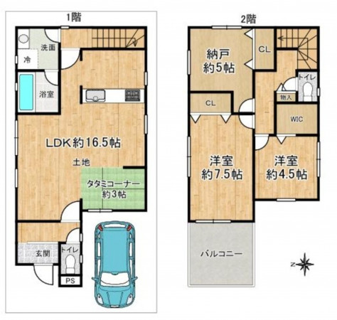 大阪市生野区中川、中古一戸建ての間取り画像です