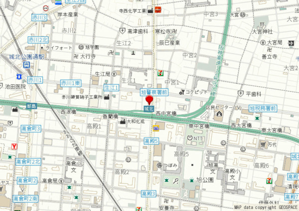 大阪市旭区生江、マンションの地図画像です