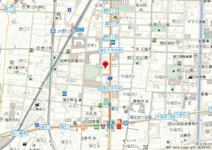大阪市城東区中央、マンションの地図画像です