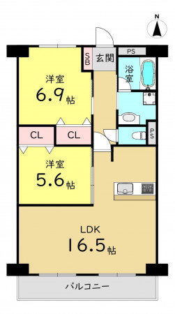 大阪市城東区中央、マンションの間取り画像です