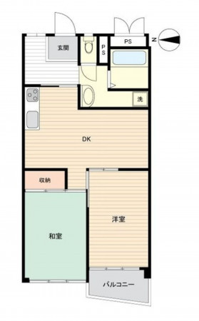 大阪市旭区高殿、マンションの間取り画像です