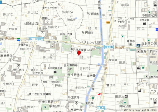 大阪市生野区勝山南、中古一戸建ての地図画像です