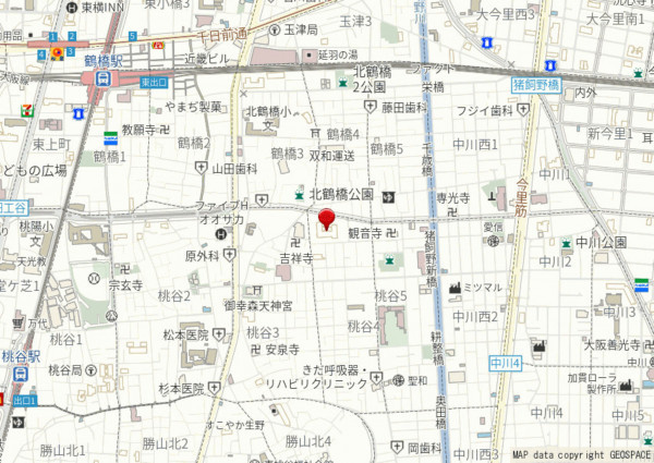 大阪市生野区桃谷、マンションの地図画像です