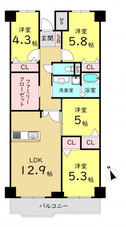 大阪市都島区友渕町、マンションの間取り画像です