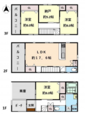 大阪市生野区中川西、中古一戸建ての間取り画像です