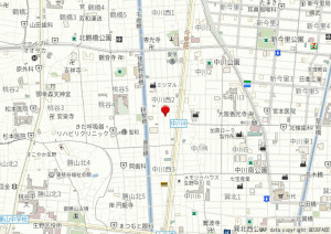 大阪市生野区中川西、中古一戸建ての地図画像です