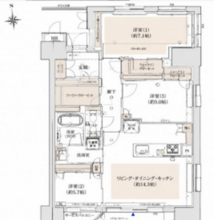 大阪市旭区大宮、マンションの間取り画像です