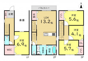 大阪市東成区大今里南、新築一戸建ての間取り画像です