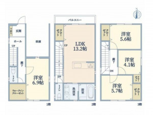 大阪市東成区大今里南、新築一戸建ての間取り画像です