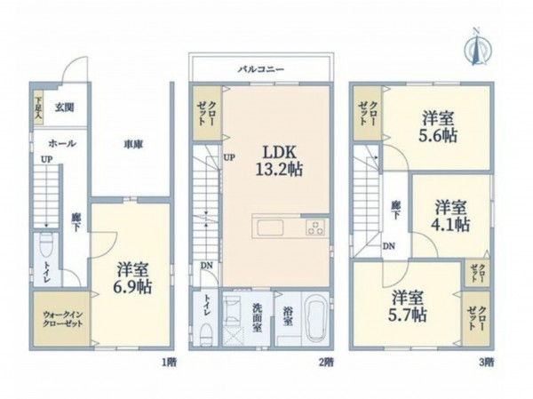 大阪市東成区大今里南、新築一戸建ての間取り画像です