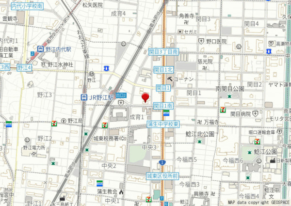 大阪市城東区成育、マンションの地図画像です