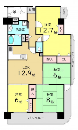 大阪市鶴見区今津南、マンションの間取り画像です