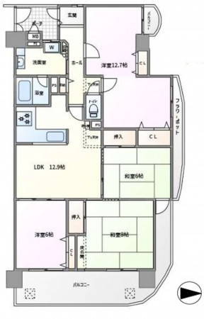 大阪市鶴見区今津南、マンションの間取り画像です