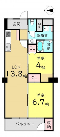 大阪市旭区新森、マンションの間取り画像です