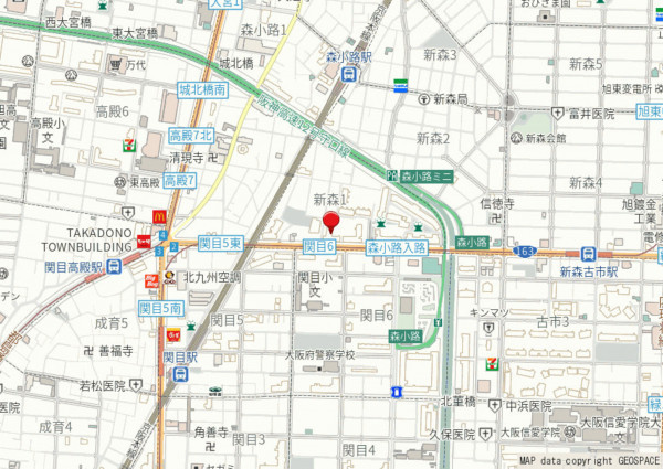 大阪市旭区新森、マンションの地図画像です