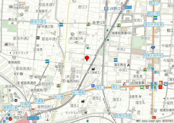 大阪市城東区野江、マンションの地図画像です
