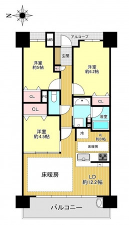 大阪市城東区東中浜、マンションの間取り画像です