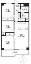 大阪市東成区大今里南、マンションの間取り画像です