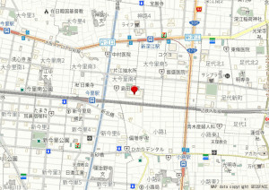 大阪市東成区大今里南、マンションの地図画像です