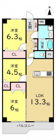 大阪市東成区大今里南、マンションの間取り画像です
