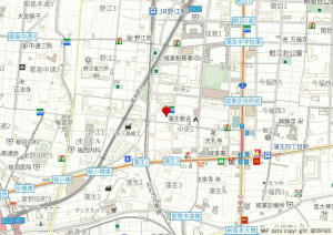 大阪市城東区中央、マンションの地図画像です