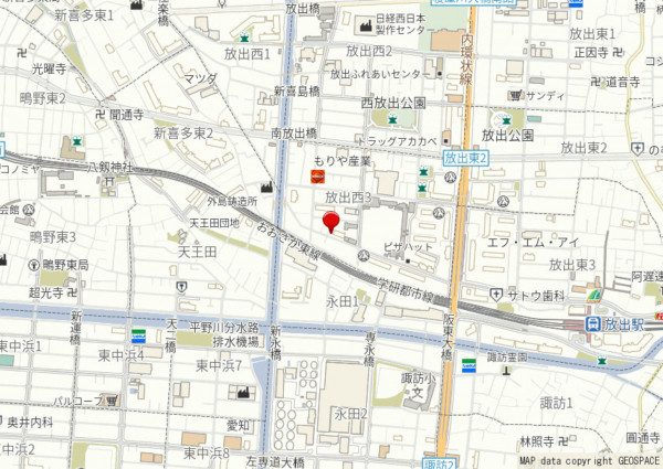 大阪市城東区放出西、中古一戸建ての地図画像です