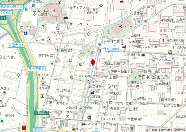 大阪市鶴見区茨田大宮、マンションの地図画像です