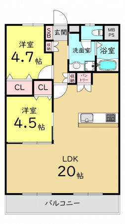大阪市都島区中野町、マンションの間取り画像です