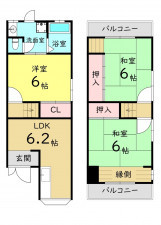 大阪市城東区鴫野西、中古一戸建ての間取り画像です