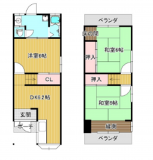 大阪市城東区鴫野西、中古一戸建ての間取り画像です