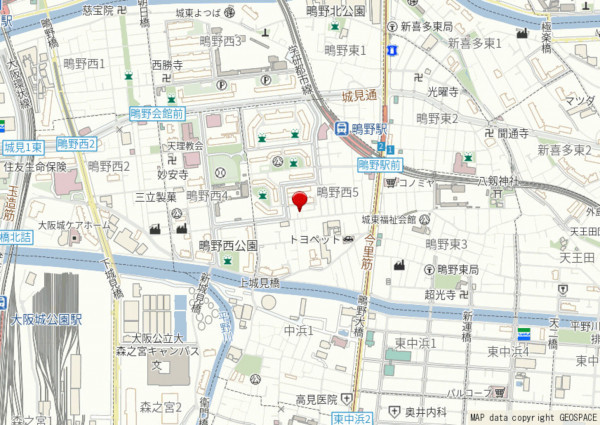 大阪市城東区鴫野西、中古一戸建ての地図画像です