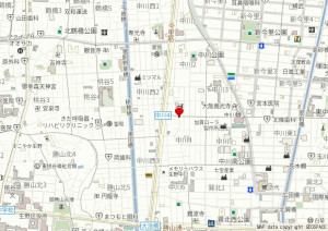 大阪市生野区中川、新築一戸建ての地図画像です