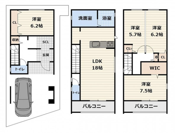 大阪市生野区中川、新築一戸建ての間取り画像です